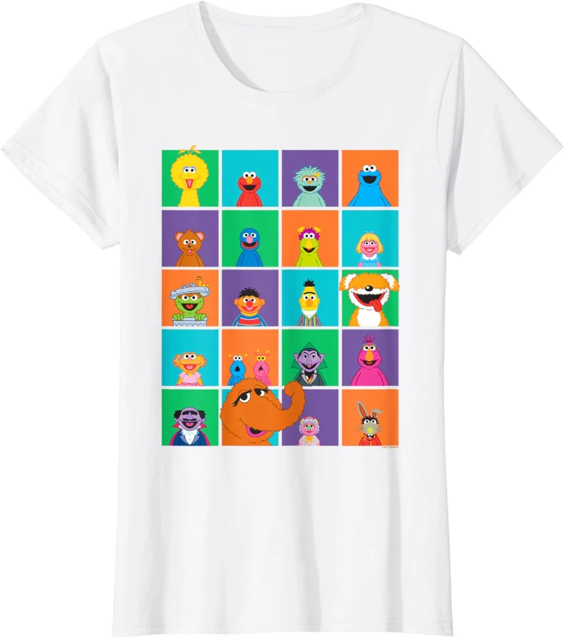 Sesamstraße Charakter Quadrate T-Shirt Kostüm T-Shirt Grafik Sweatshirt] Niedliche Cartoon-Figur, weicher, dehnbarer Stoff