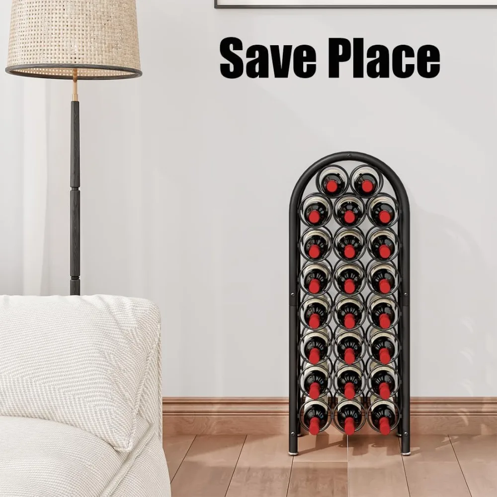 Freestanding Metal Wine Rack Floor Stand Organizer Storage 23 Bottles Black Home Bar