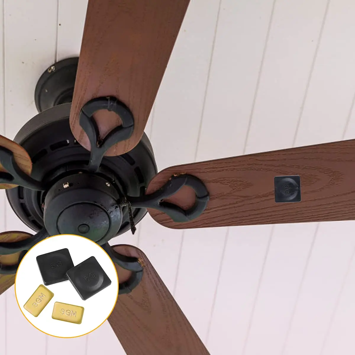 

BAAG-8 Sets Ceiling Fan Blade Balancing Kit Including Metal Self-Adhesive Gold 3G Weight, Metal Self-Adhesive Black 5G Weight