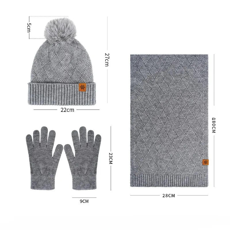 가을, 겨울 패션 다목적 모직 모자 스카프 장갑 3피스 따뜻한 더블 레이어 벨벳 니트 여성 니트 모자