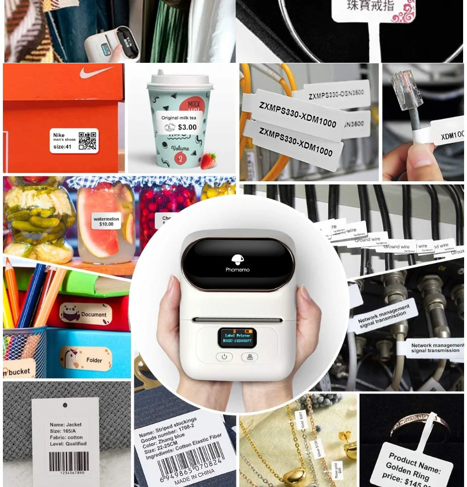Phomemo Multi-Purpose Square Self-Adhesive Label for Phomemo M110/M200 Label Printer Width 20-50mm Labels/Roll
