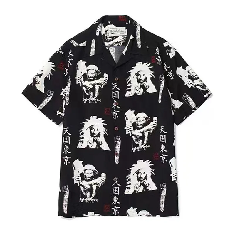 24ss Summer Mens Womens Brand Shirt Cuban Neck WACKO MARIA Short Sleeve Shirt Vintage High Quality Hawaiian Shirt