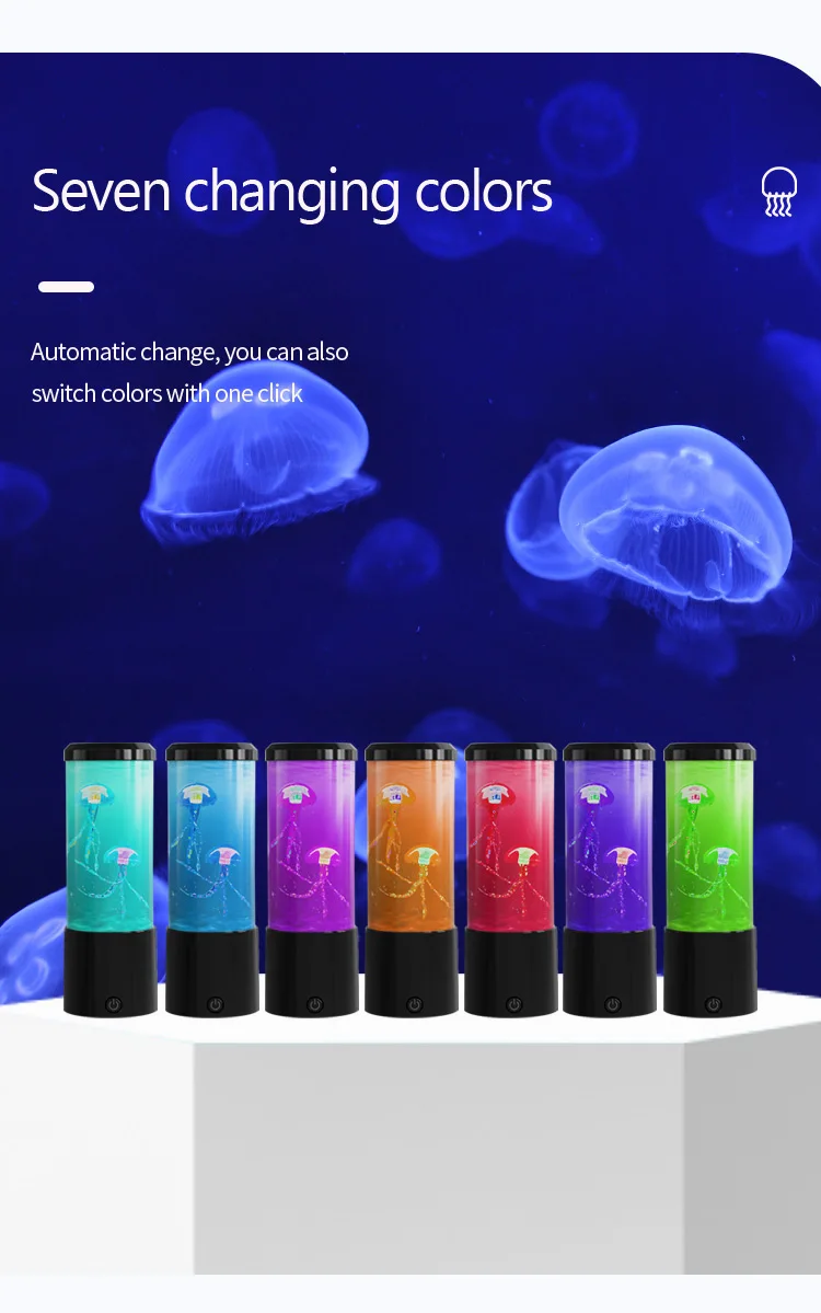 Jellyfish Lamp Color-Changing LED 7Colors Mood Aquarium Ocean Night Light Bedroom Desktop Decor Light Birthday Gift for Kids