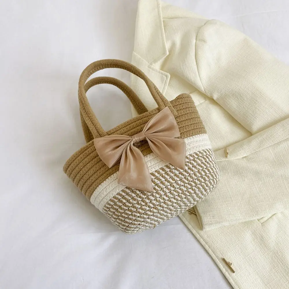 

Simple Korean Style Bow Handbag Sweet Casual Woven Bags Trendy Large Capacity Flower Bag Girls