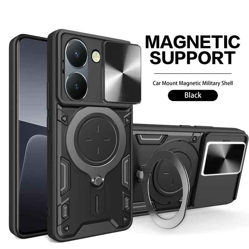 Slide Camera Lens Case For VIVO Y200 Y78 Y77 Y76 Y55 Y36 4G 5GArmor Hybrid Metal Ring Back Cover For Y35 Y33 Y30 Y27 Y22 Y21 Y20