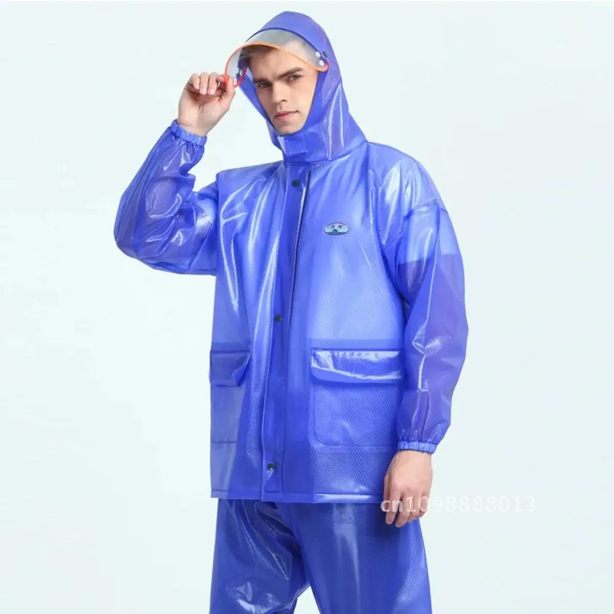 

Women Men Raincoat for Cycling Outdoor Motorcycle Tourism Hiking Adult Waterproof Split Pants Jacket Transparent Sets and Rain