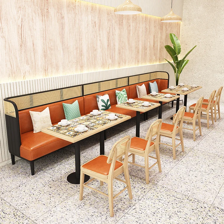 Restaurant Solid Wood Rattan Booth Chain Restaurant Chinese Style Tea Restaurant Hotel Morning Tea Shop Table And Chairs