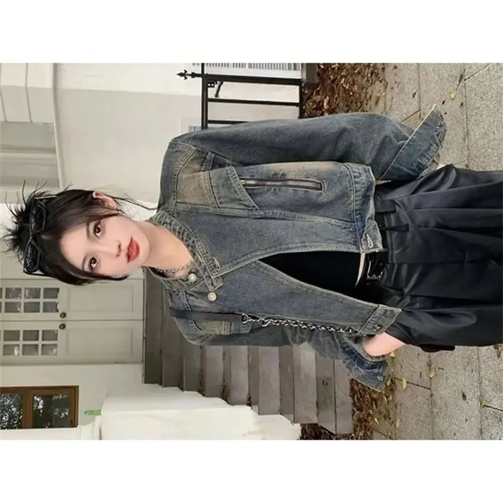 

2026 Spring Autumn Vintage Harajuku Jeans Jackets Women Short Tops Cowboy Coats Long Sleeve Denim Outerwear Denim Jacket Ladies