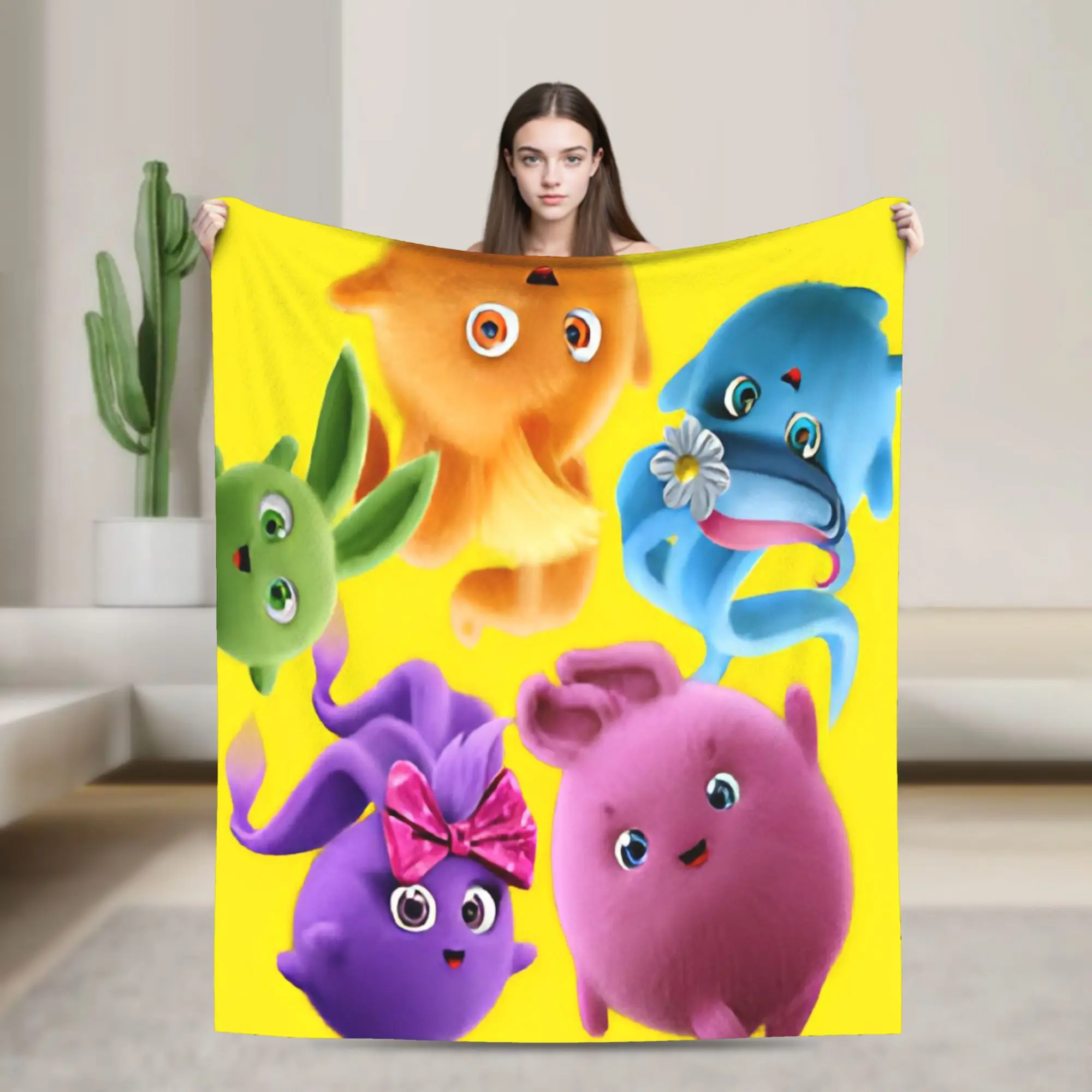 Sunnys Bunnies cartoon Blankets Fleece  Cozy Lightweight Thin Throw Blanket for Sofa Plush Thin Quilt