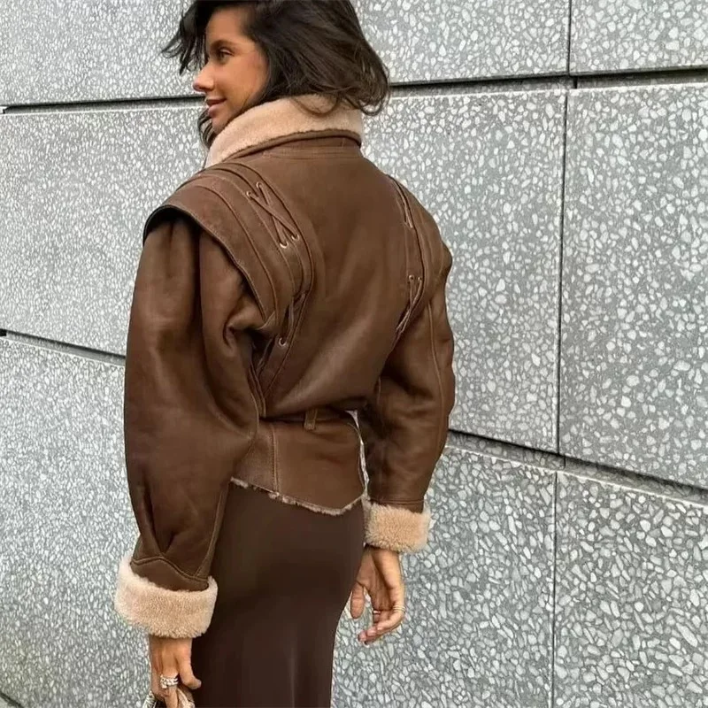 Jaet in pelliccia di agnello scamosciata Faionable con cintura Autunno Nuovo abbigliamento da donna Street Sle Fibra di poliestere Cappotto lungo caldo Sve ort