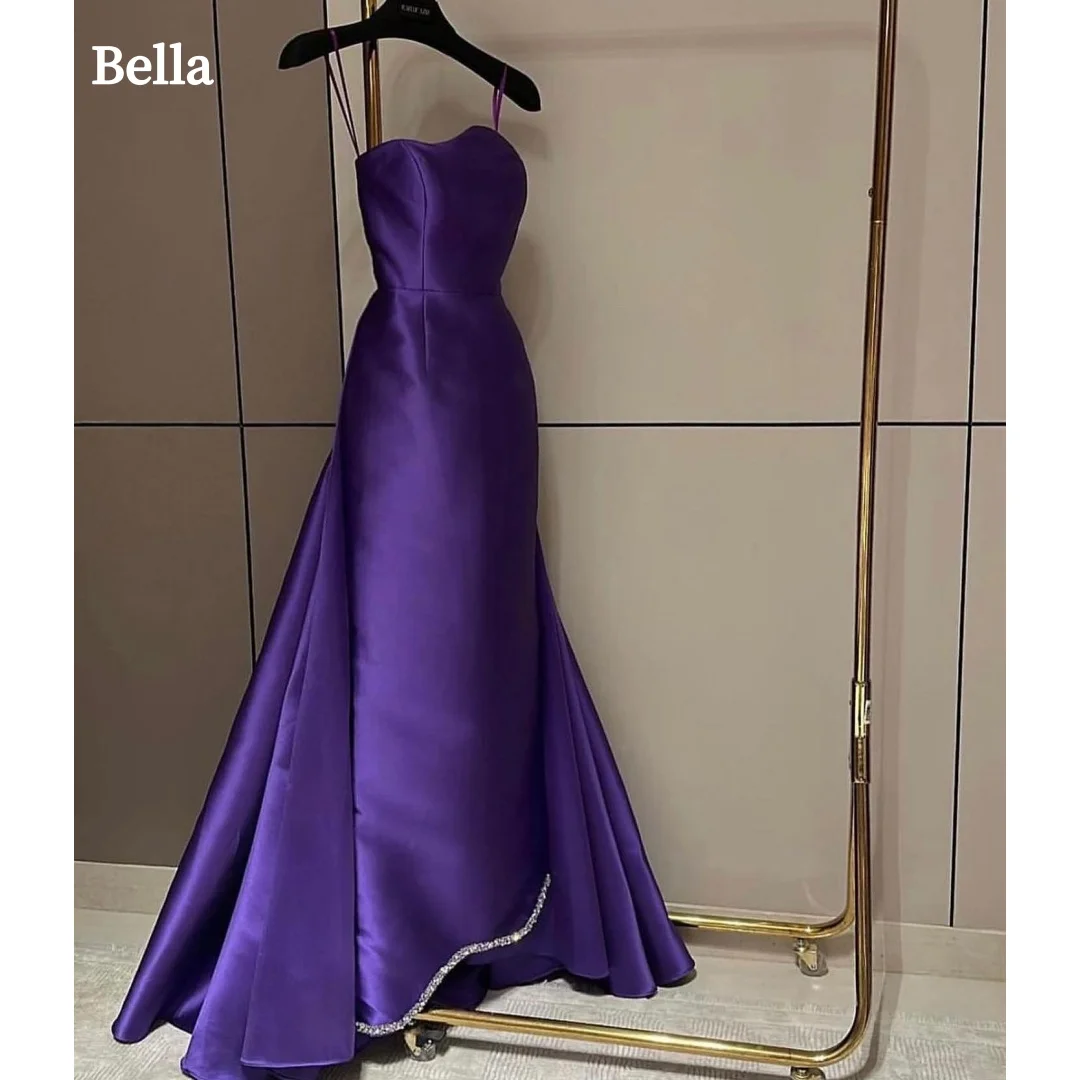 

Индивидуальное фиолетовое вечернее платье Bella с тонкими бретелями, атласное, для торжественных мероприятий, фасон «русалка», драпированное, в пол, выпускное платье 2026