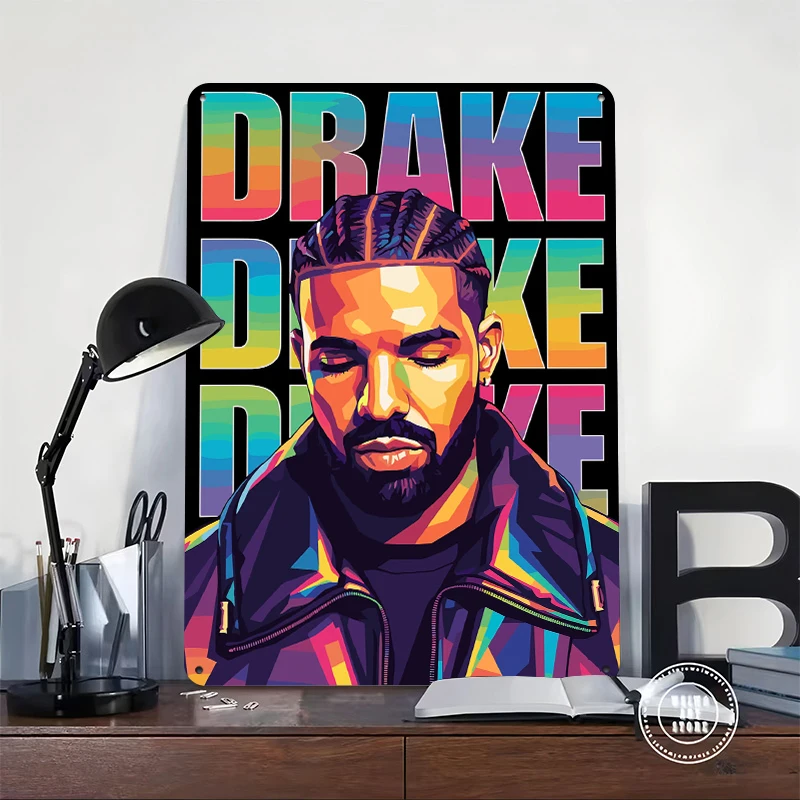 Drake Portrait Pop Art Metal Poster Customized Wall Art Retro Vintage Tinplate Signs for Luxury Decoration Room House Decor Home