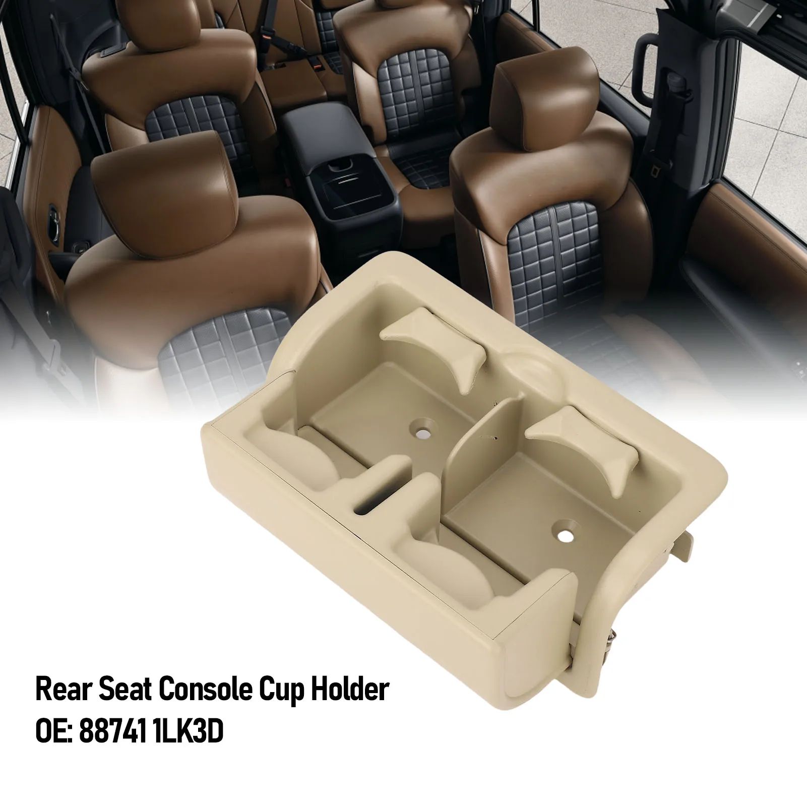 Console Backseat Cupholder Versatile Storage 88741 1LK3D Rear Seat Console Cup Holder for QX56 QX80 Armada ABS