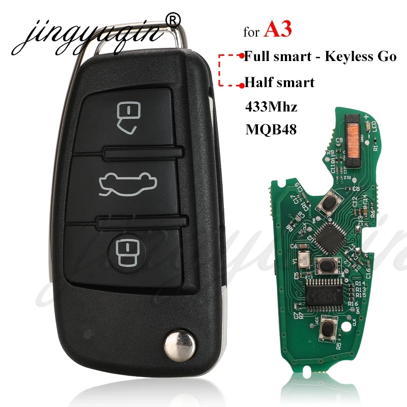 

jingyuqin MQB48 Chip 434MHz Car Remote Flip Key For Audi A3 S3 2012-2019 8V0837220/8V0837220D Half Smart/KeylessGo Smart Control