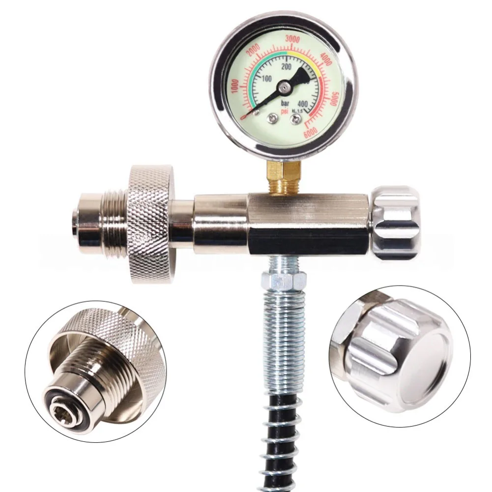 Scuba Tank Fill Valve With Pressure Gauge 6000psi 400bar G5/8-14 Thread 24inch Hose For Diving Cylinder Inflation Refill Station