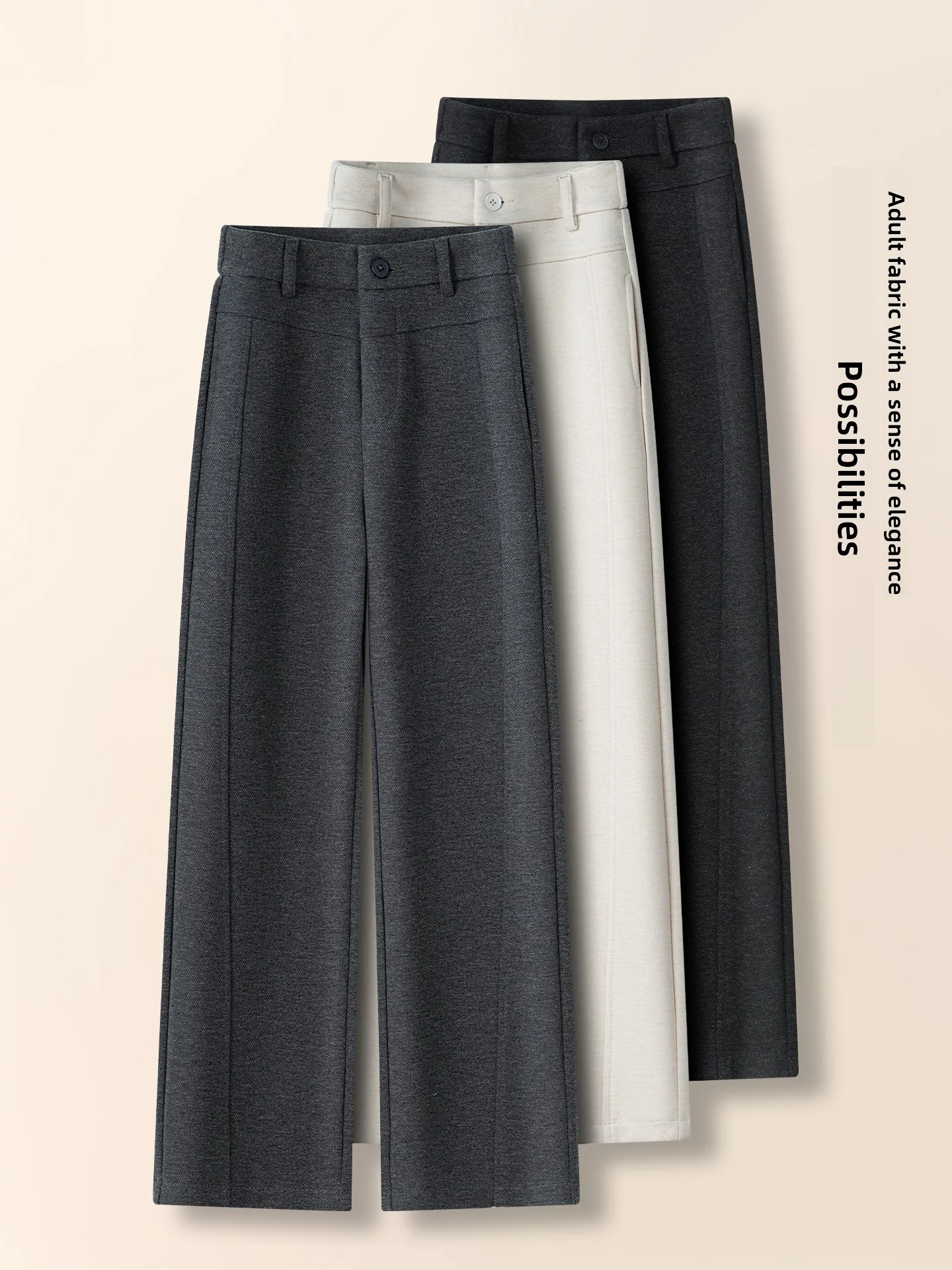 

High Waist Slim Fit Acetate Wool Wide Leg Suit Pants Women Autumn Winter New Style Fleece Lined Casual Straight Leg Trousers