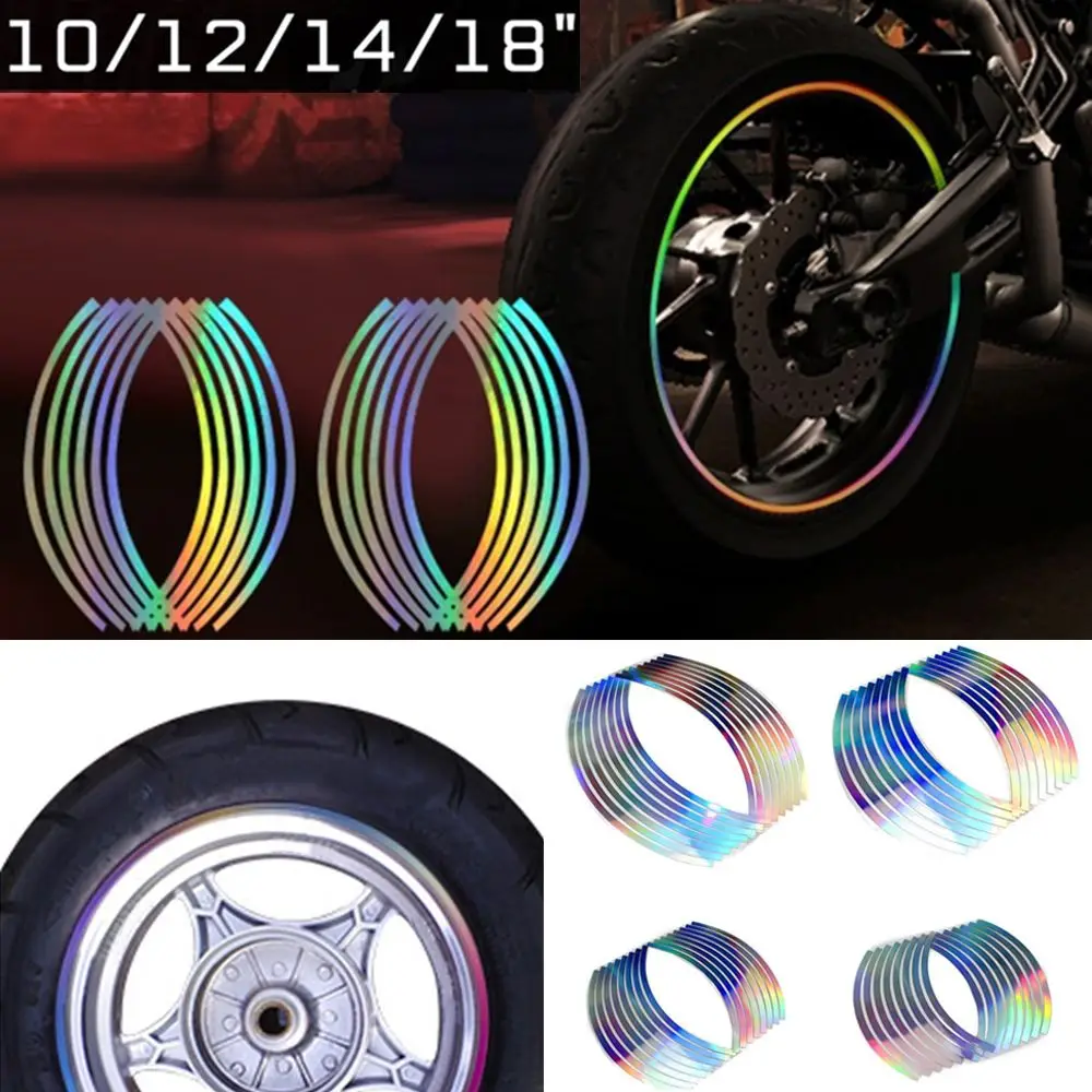 

10/12/14/18" PVC 16 Strips Reflective Laser Car Motorcycle Wheel Rim Tape