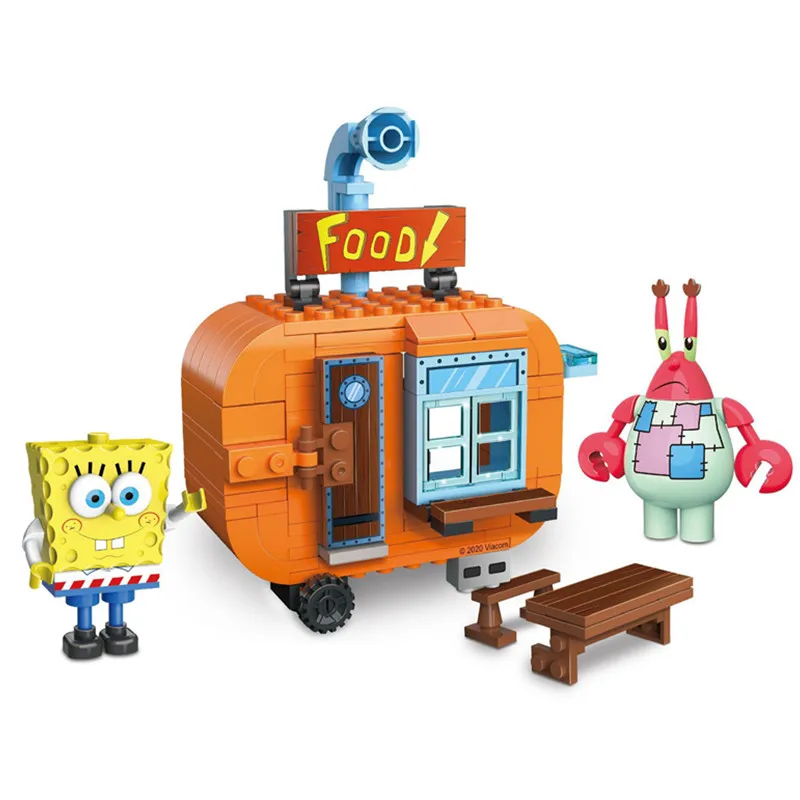 Classic Cartoon SpongeBob SquarePants Building Block Kit Bikini Bottom Krusty Krab Model Bricks Patrick Star Set Kids Toys Gifts