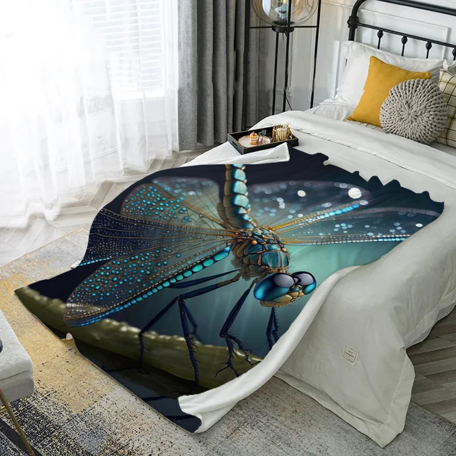 

Одеяло с рисунком стрекозы, фланелевое покрытие из микрофибры, одеяло для спальни, гостиной, дивана, мягкое и удобное украшение для дома