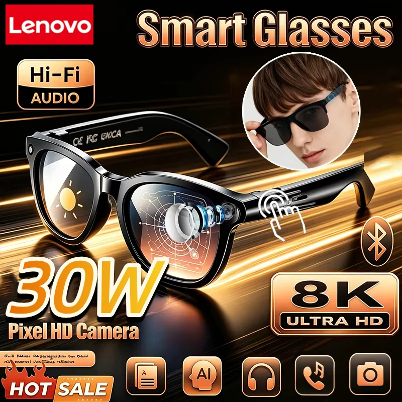 Lenovo AI Smart Translator Sunglasses Video 8KHD Photo Capture Bluetooth Call Record MusicPlay Travel Eyewear Motorcycle Goggles