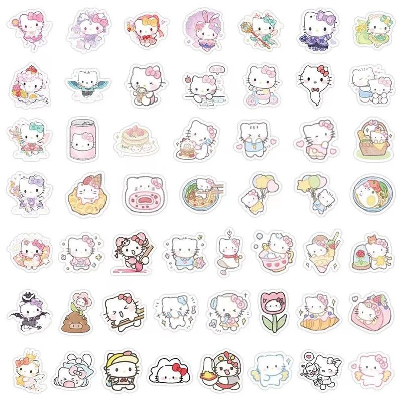 

100Stickers/Bag Cute Hello Kitty Stickers Sealing Sticker Phone Laptop Suitcase Waterproof Decorated Stickers Children Toy Gift