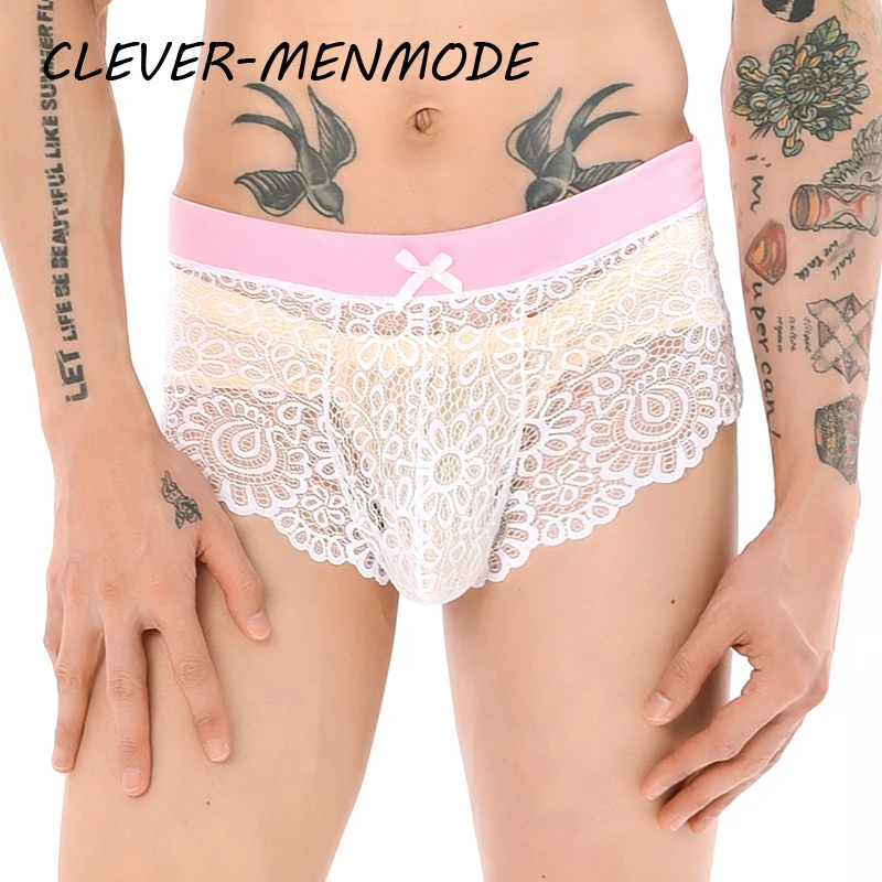 

Мужское сексуальное нижнее белье, кружевные прозрачные трусы, плавки, мужские трусики с поясом безопасности, одежда для сисси, бикини для геев, нижнее белье