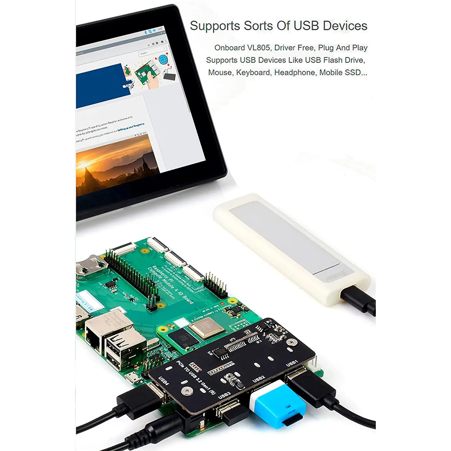 Imagem -05 - Pcie para Adaptador Usb Compatível com Cartão de Expansão Usb 4x io Board 3.2 Gen Raspberry pi Compute Module