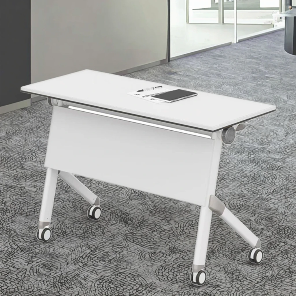 #￥Sleek White Foldable Training Table Minimalist Style Easy to Match for Standing & Sitting Training Sessions in Corporate
