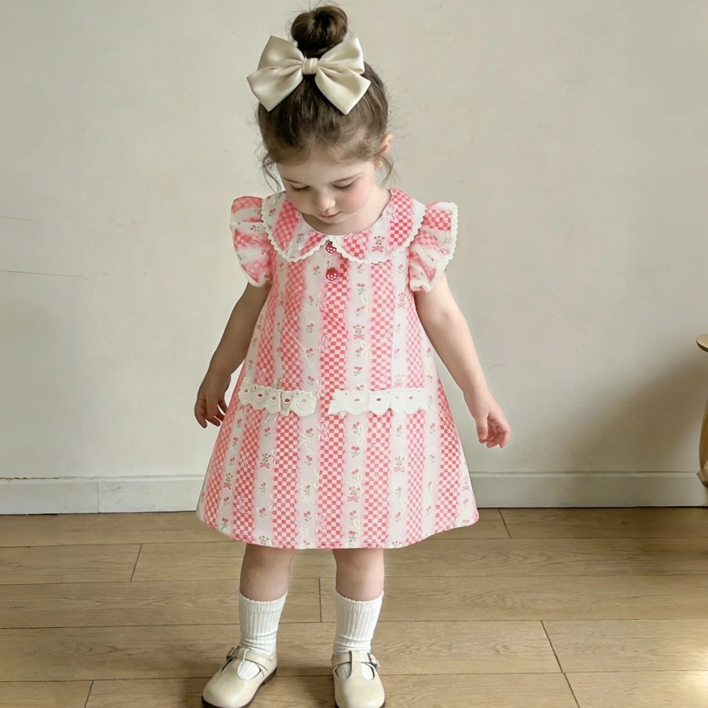 

Летний наряд для маленьких девочек, милое платье с клубничным принтом, детская одежда для девочек от 9 месяцев до 4 лет