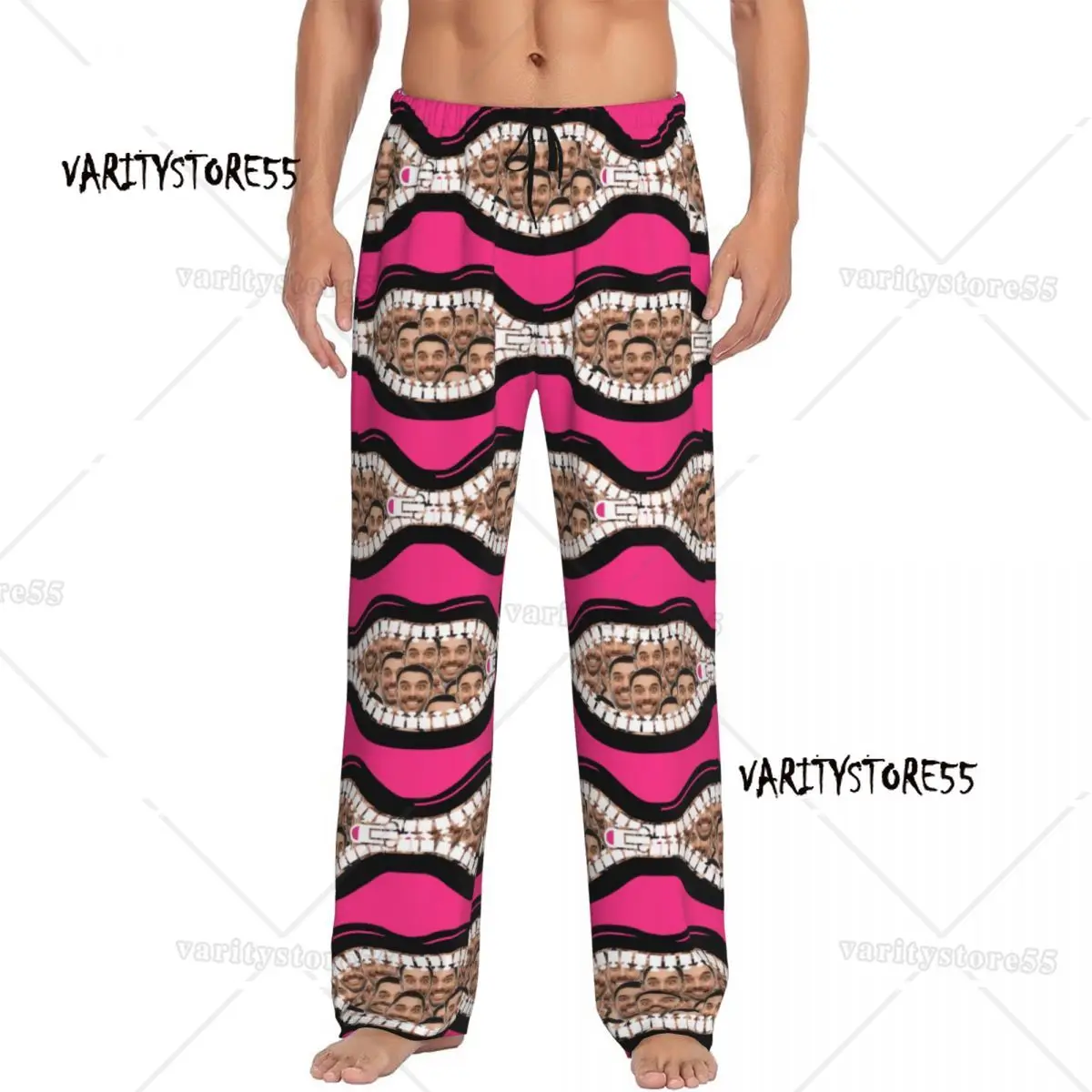 

Custom Lip Face Pajama Pants Men Valentine's Day Lounge Sleep Stretch Sleepwear Bottoms with Pockets
