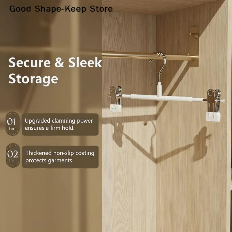 12Pcs Adjustable Metal Hangers With Clips, Keep Clothes Tidy & Organized Non-Slip Space-Saving For Pants/Skirts & All Garments