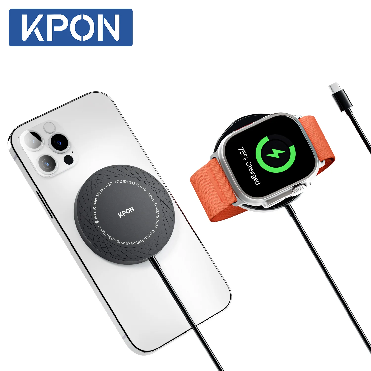 KPON 3 in 1 Magnetic Wireless Charger For Apple Watch Series 9/8/7/6 Fast Charging Pad  For iPhone 15/14/13 Pro/Magsafe charger