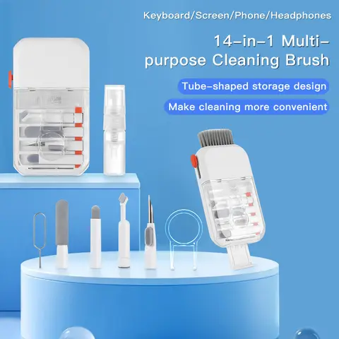 14-in-1 Mobile Phone Cleaning Kit Earbuds Keyboard Cleaner for iPhone Airpods Pro Smartphone PC Screen Cleaning Brush Tool