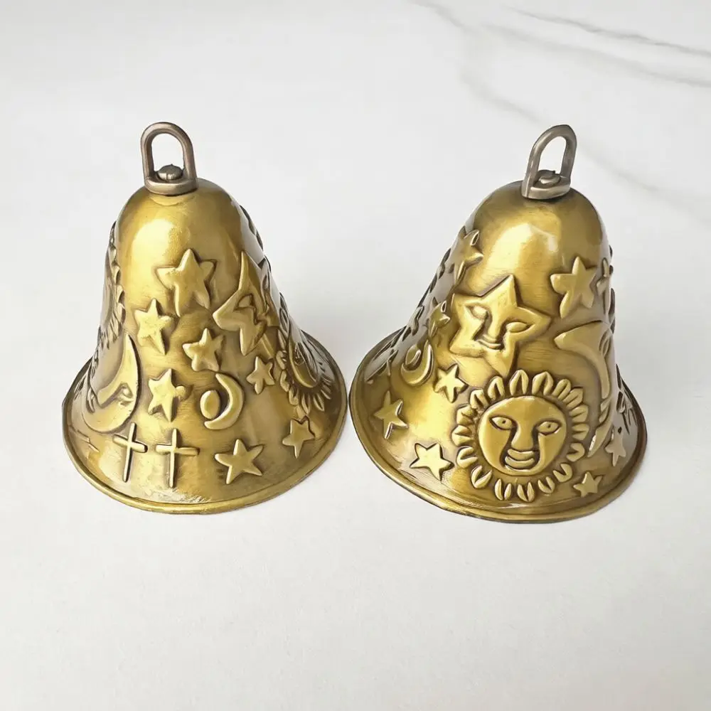 Retro Alloy Bell Pendant Traditional Pattern Craft Ornament Ethnic Hanging Decor Art Gift For Festival Birthday Celebration