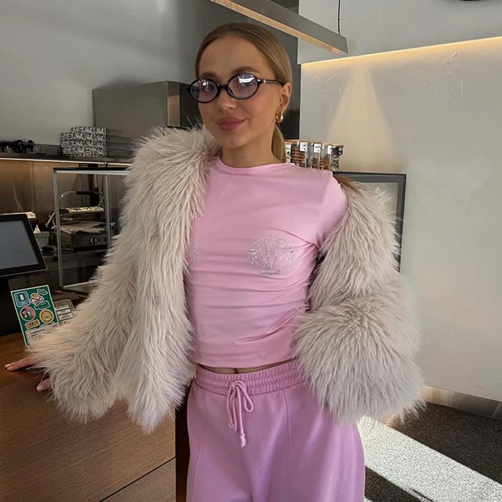 2025年夏新作 INS風小さめトップス ラウンドネック ラインストーン スリムフィット 長袖 ストリートスタイル Tシャツ