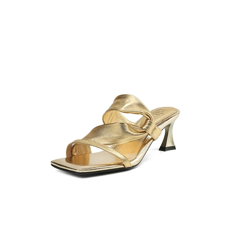 

Модные пикантные женские сандалии 2025 года, туфли на высоком каблуке из натуральной кожи с открытым носком, вечерние тапочки, модельные туфли с открытой пяткой, размер 34-40