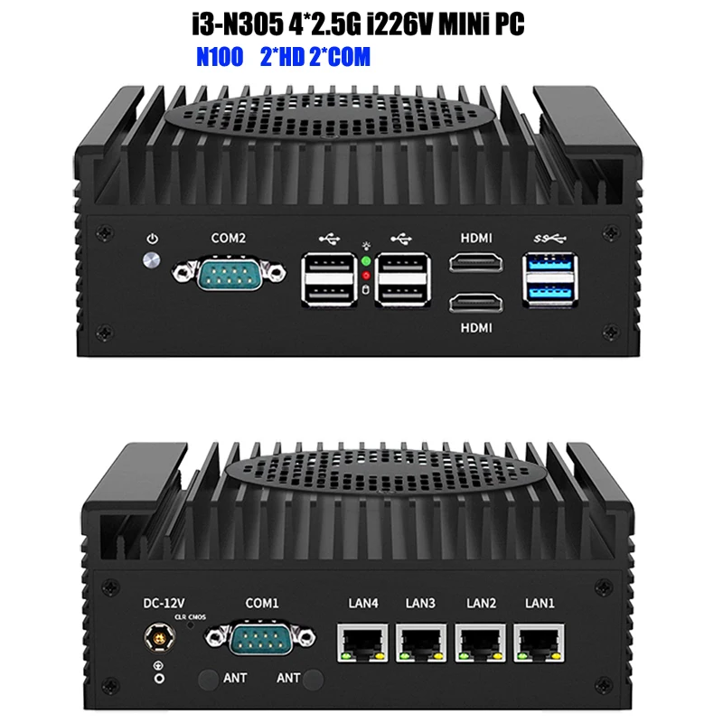 Efficient cooling 12th Gen Intel i3 N305 N100 Firewall Mini PC 4*i226-V 2.5G DDR5 2*COM Industrial Desktop Computer Server PC