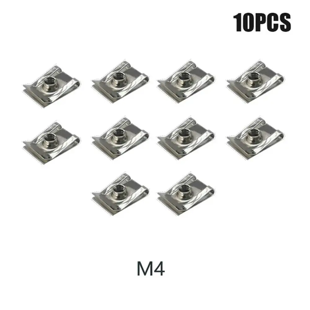 10pcs New M6 M5 M4 M8 U Type Clips with Thread Stainless Steel Reed Nuts 8mm 5mm 6mm 4mm Silver Car Spring Clips