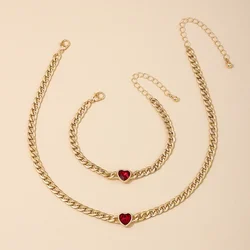 Jewelry Set For Women Bracelet Necklace Geometric Simple Sytle Metal Chain Heart Drop Party Gift OL Fashion Accessories DS019