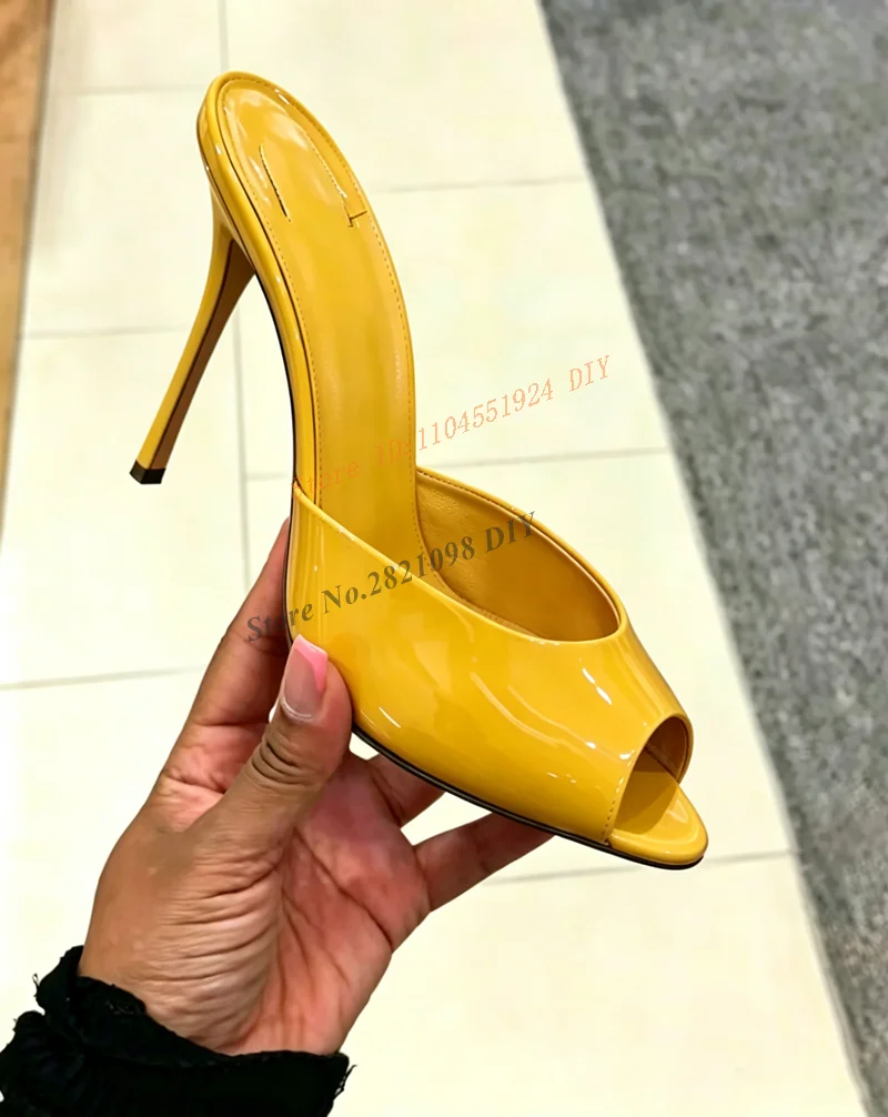 100Mm Stiletto Heeled Blue Patent Mules Thin High Heel Slip On Snadals Woman Summer Shoes