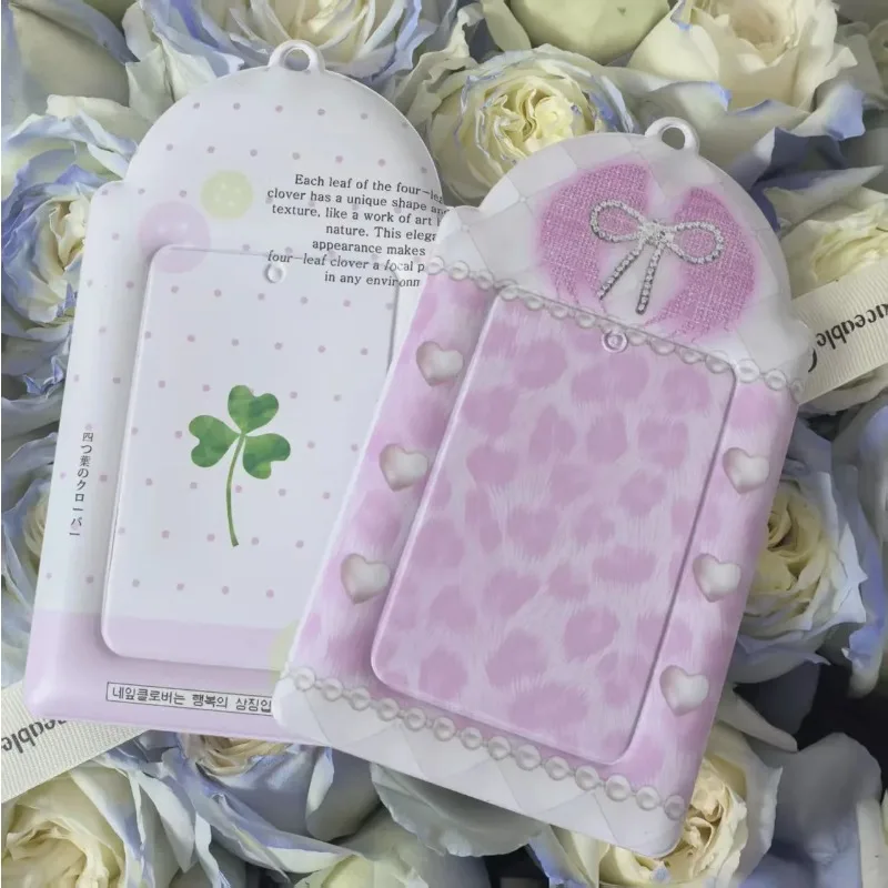 Girl Pink Bow Card Holder 3 Inch Kpop Photocard Polaroid Photo Card Case Card Clip Kpop Storage Sleeve