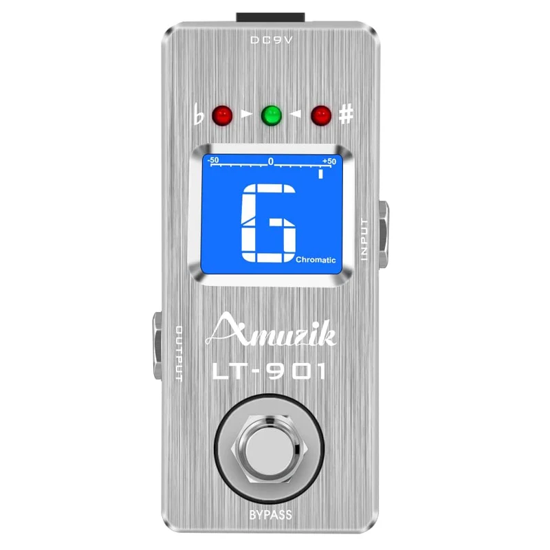 Amuzik Chromatic Guitar Tuner Pedal High Precision педаль тюнер Metal Shell LCD Light Display Mini Size True Bypass Silver