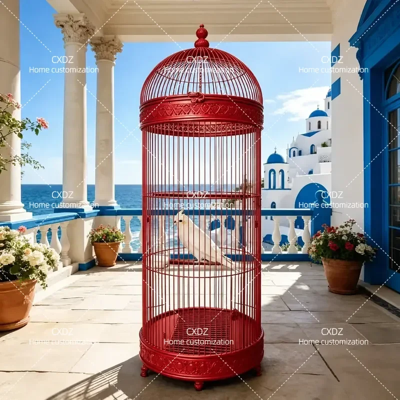 Wrought Iron Bird Cage for Parrot Myna High End Decorative Outdoor Aviary Villa Garden Pet House Durable Metal Stand