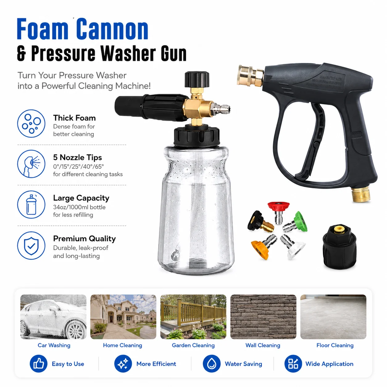 Adjustable PA High Pressure Foam Wash Gun, Professional Thick Foam Lance Compatible with Karcher K2-K7 Series Pressure Washers