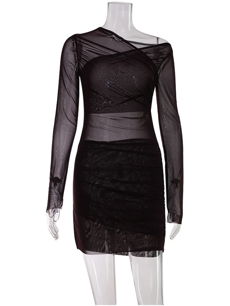 Effen Jurken Voor Vrouwen Mode Sexy Streetwear O-hals Volledige Mouwen Backless Sheer Bodycone Mini Vestidos Gewaden Vrouwelijke Partywear