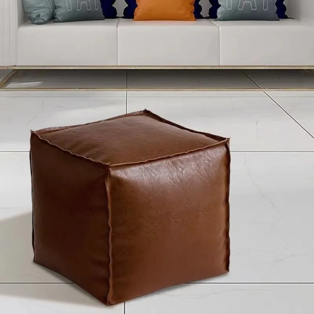 Fashion PU Leather Storage Leg Bench Large Capacity Non-Slip Storage Pouf Cube Minimalist Clothes Storage Chair Living Room