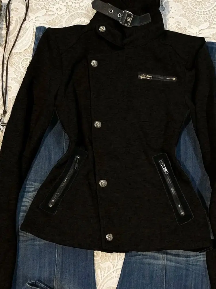 原宿 2000年代 ヴィンテージ エレガント スタンドカラー ジャケット 秋冬 スリムフィット コート レディース 原宿系 Y2K トップス アメリカン ニュー