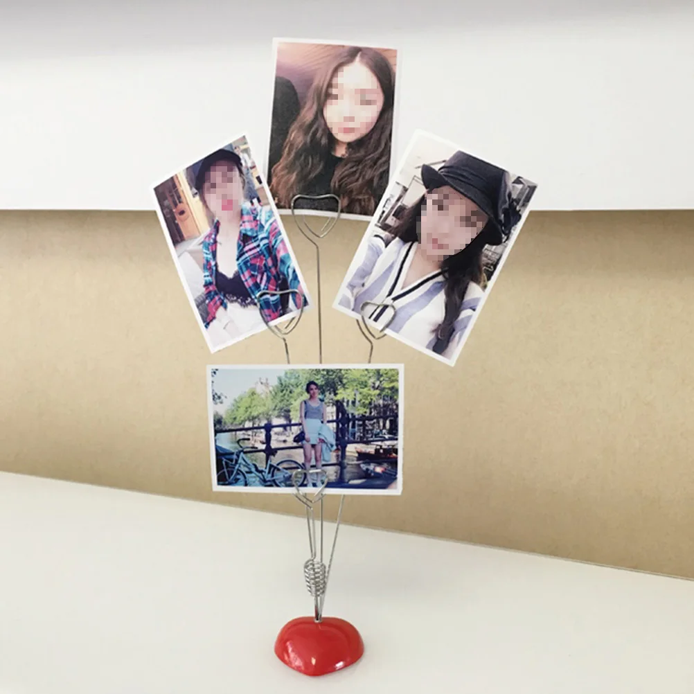 

2pcs Heart-Shaped Photo Clip Holder Red Resin Base Memo Note Stand Office Desktop Organizer Space-Saving Wire Clips For Cards