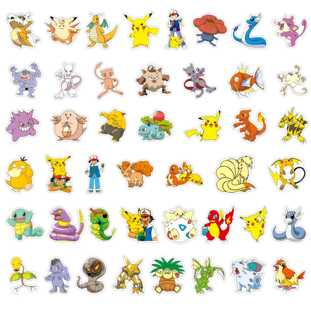 10/30/50/100PCS Anime Pokemon Stickers Cute PVC Decals Gift DIY Suitcase Phone Notebook Fridge Cartoon Kids Sticker Classic Toys