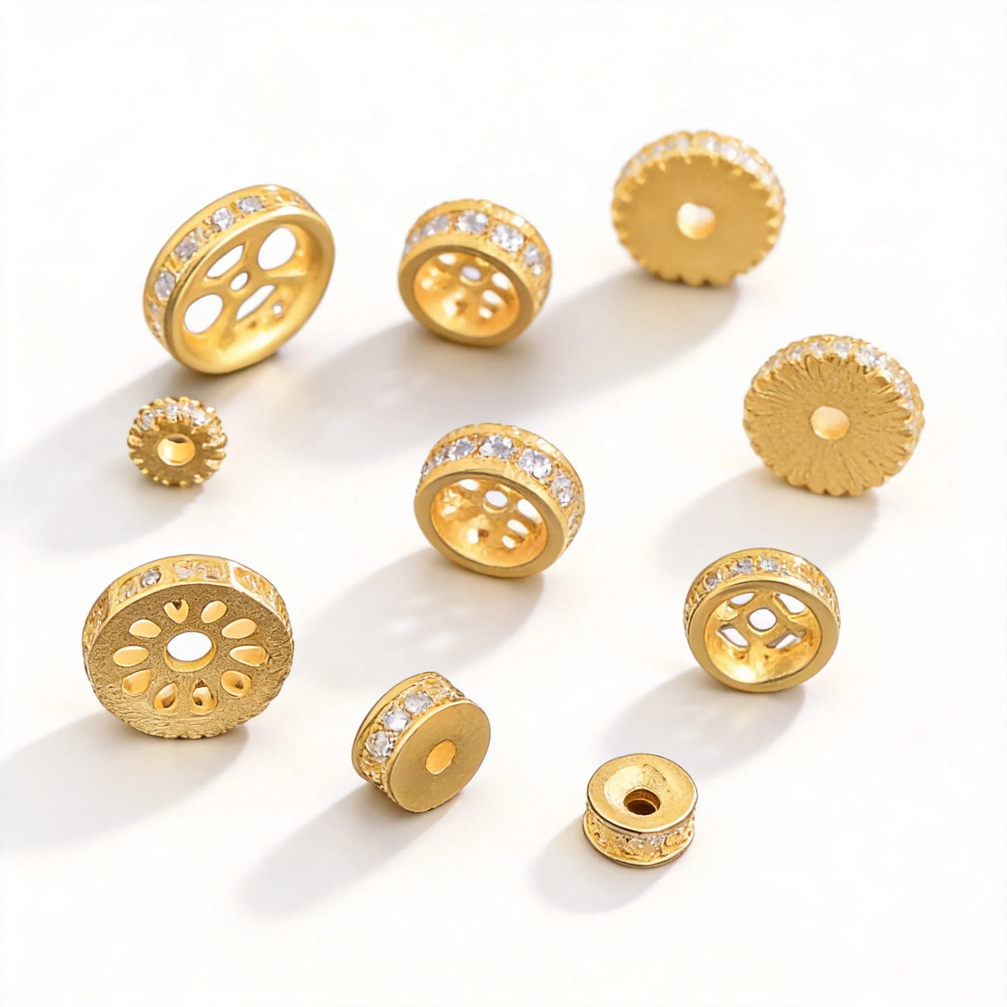 Chinese Style Lucky Wealth Attracting 925 Sterling Silver Gold Plated Ancient Craft Inlaid Zircon Round Spacer Beads For Diy Bra